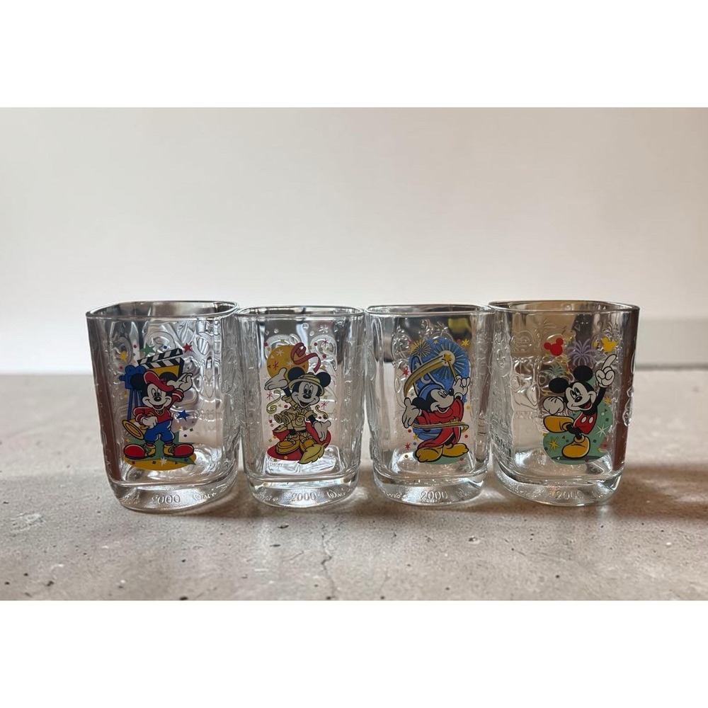 2000's McDonald Disney Mickey Mouse Glass Cups - Set of 4